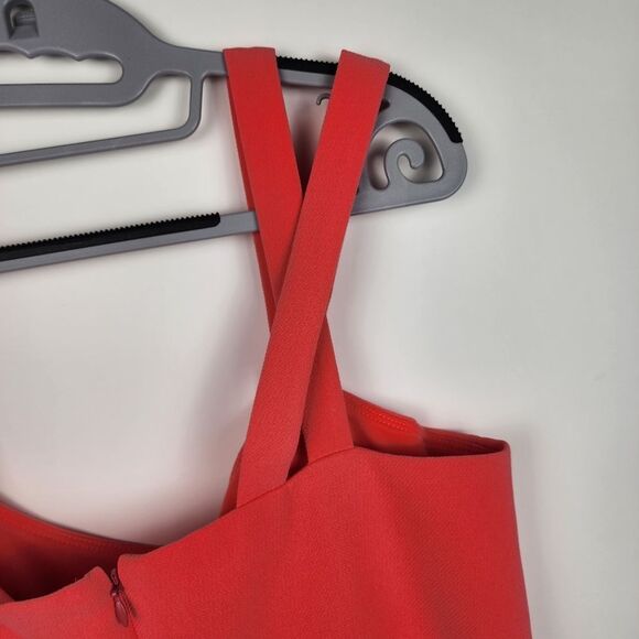 XSCAPE WOMENS 14 Double Strap Crepe Dress Coral HI LOW SLEEVELESS RUFFLE NWT NEW - Picture 9 of 11